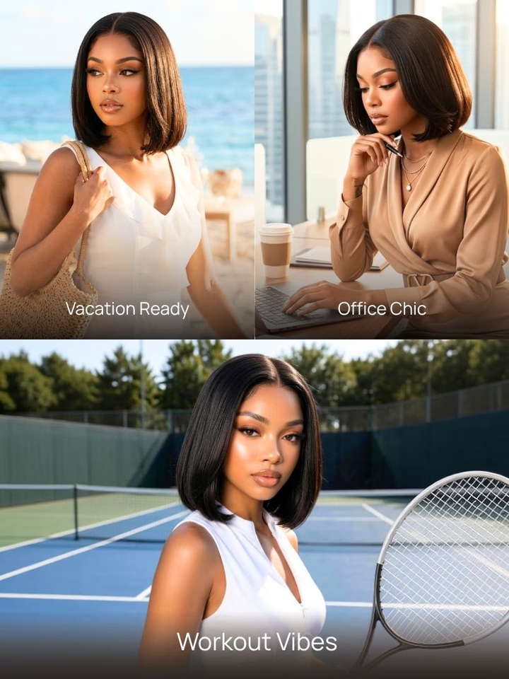 7x5 Lace Human Hair Yaki Wig 12 Inch Bob Wig Glueless Wear and Go Wig Natural Look Short Human Hair Wig for Women