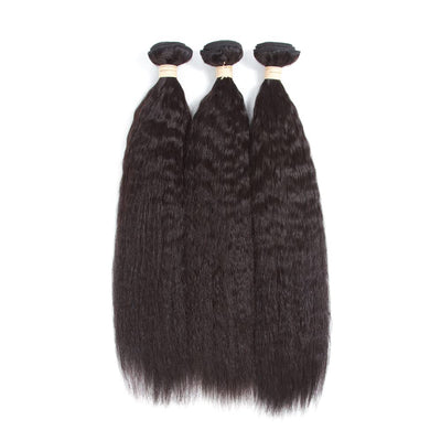 8A Kinky Straight(Yaki) 100% Brazilian Human Hair Bundle in Natural Black