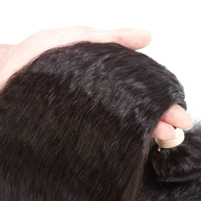 8A Kinky Straight(Yaki) 100% Brazilian Human Hair Bundle in Natural Black