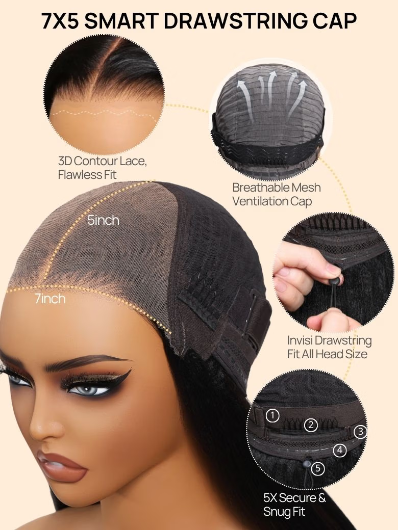 7x5 Lace Human Hair Yaki Wig 12 Inch Bob Wig Glueless Wear and Go Wig Natural Look Short Human Hair Wig for Women