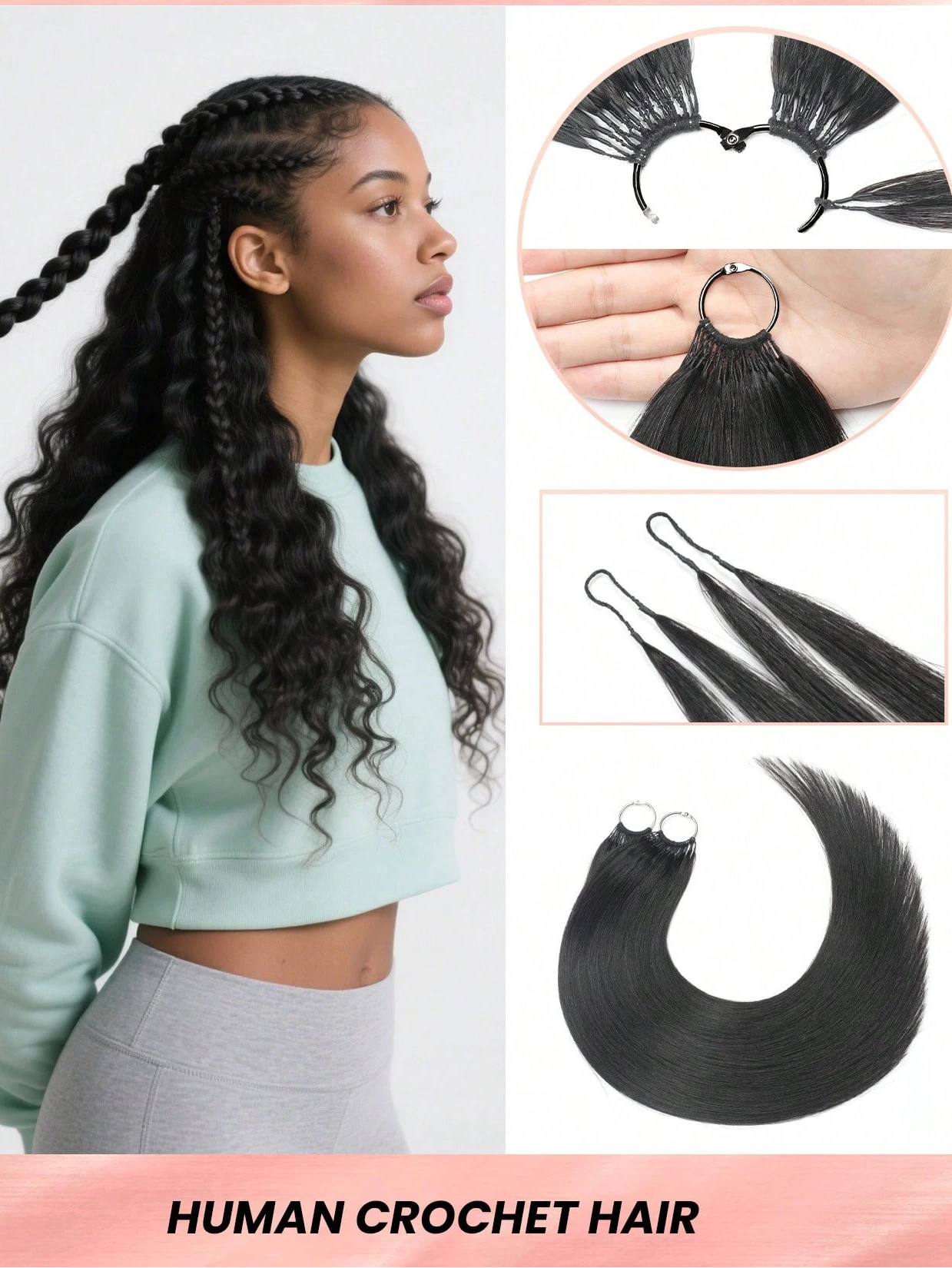 24“ Straight Feather Crochet Human Hair Extension Natural