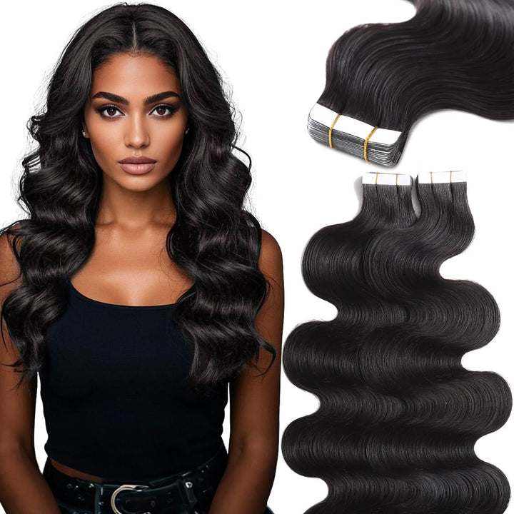 10A Body Wave Tape Ins Human Hair Extension Natural Black