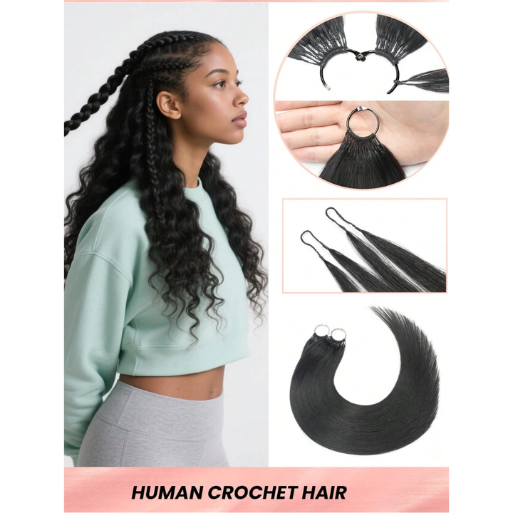 24“ Straight Feather Crochet Human Hair Extension