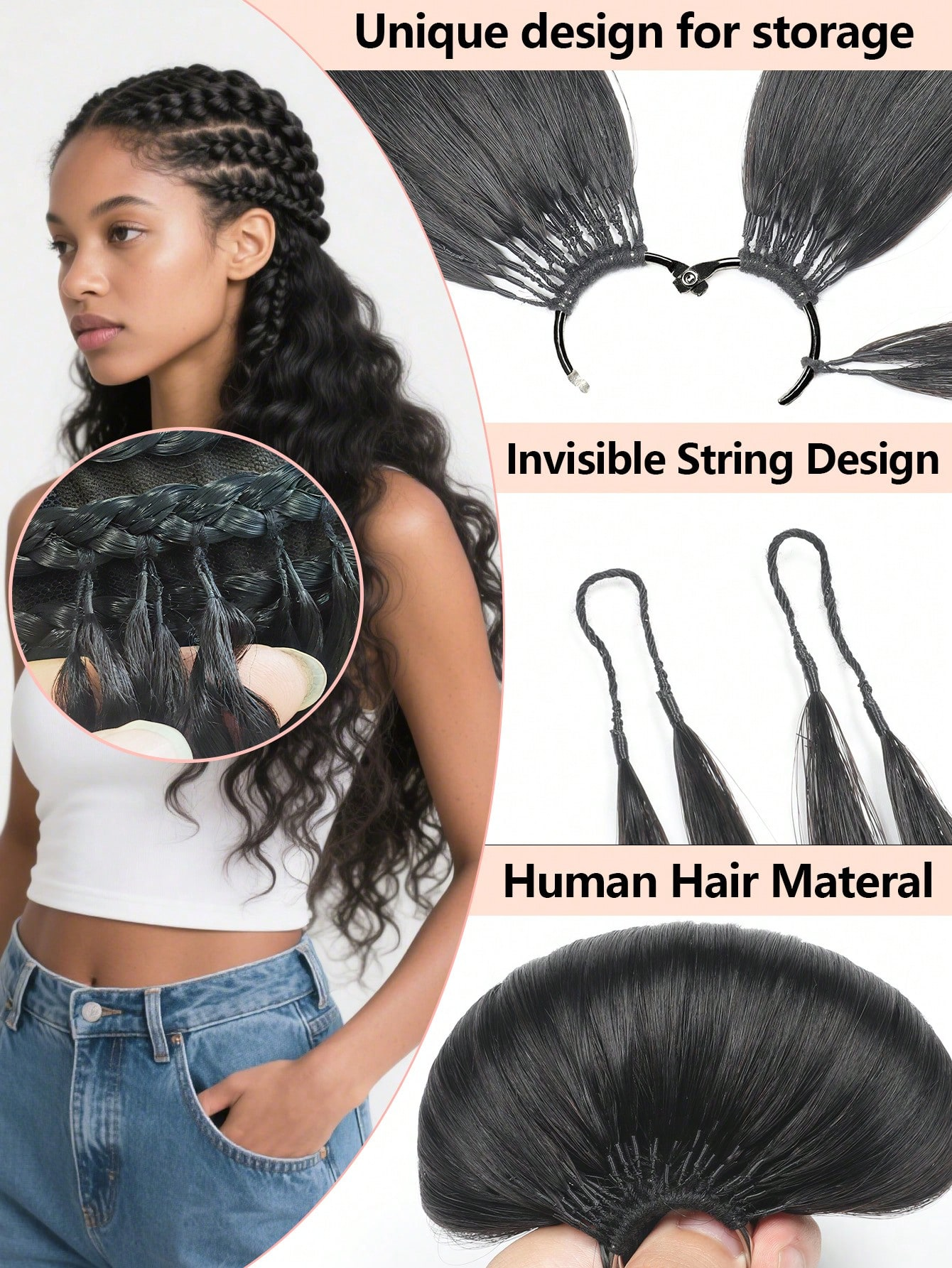 24“ Straight Feather Crochet Human Hair Extension Natural