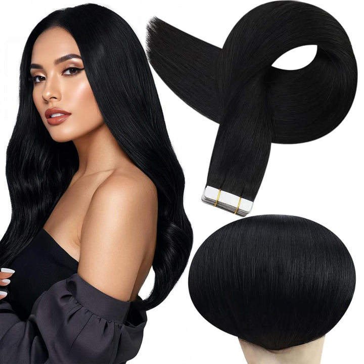 10A Straight Tape Ins Human Hair Extension Natural Black
