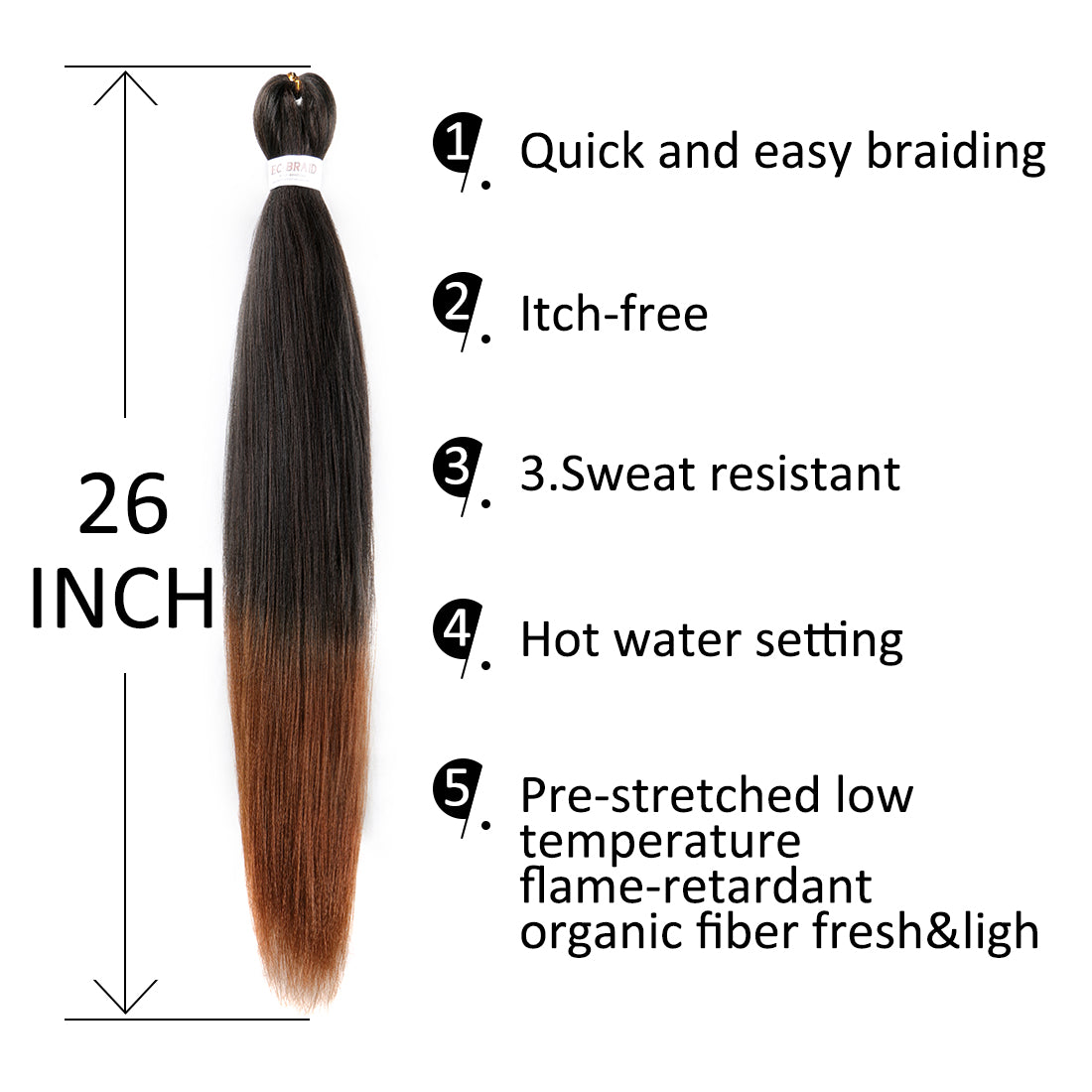 EZ Braid #1B/30 Pre Stretched Braiding Hair 26" Yaki Synthetic Hair