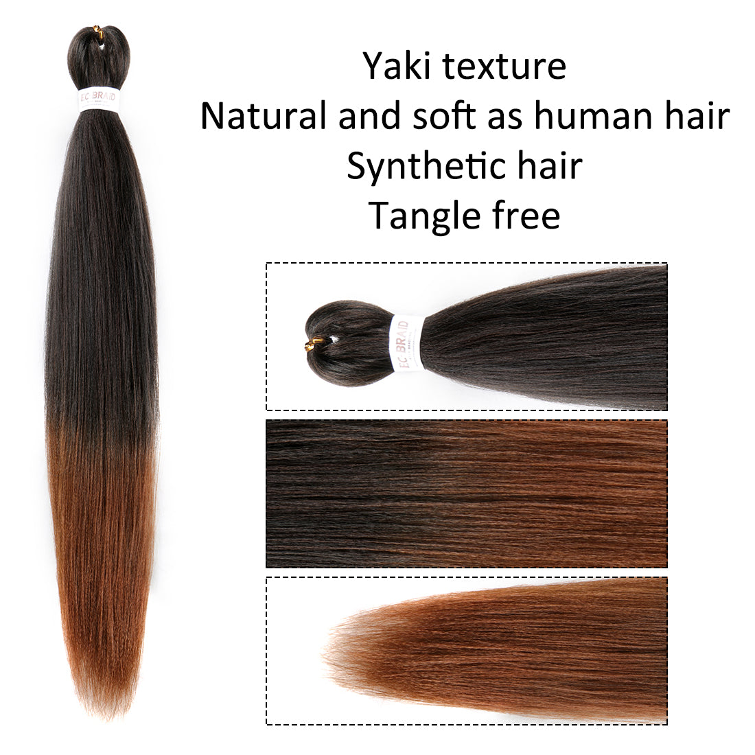 EZ Braid #1B/30 Pre Stretched Braiding Hair 26" Yaki Synthetic Hair