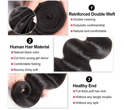 3-Bundle Deal - 8A Deep Wave Virgin Hair, Natural Black