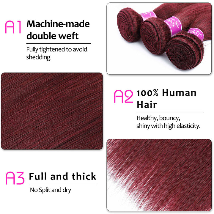 Riverwood Straight 99J Burgundy Color Brazilian Hair Bundle(Value)