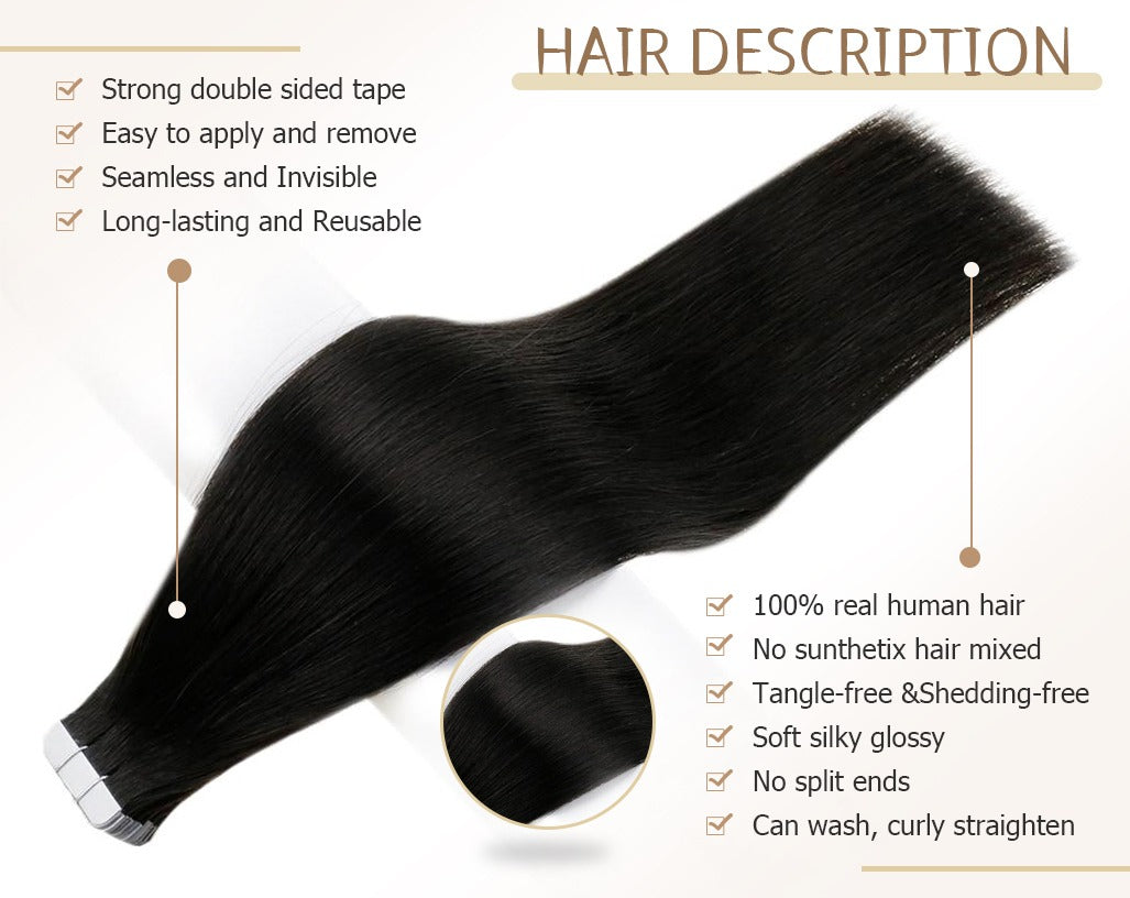 10A Straight Tape Ins Human Hair Extension Natural Black